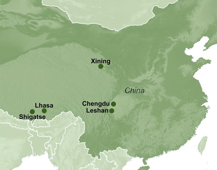 Karte Sieben Tage Tibet Erlebnis Suedwest China 2026