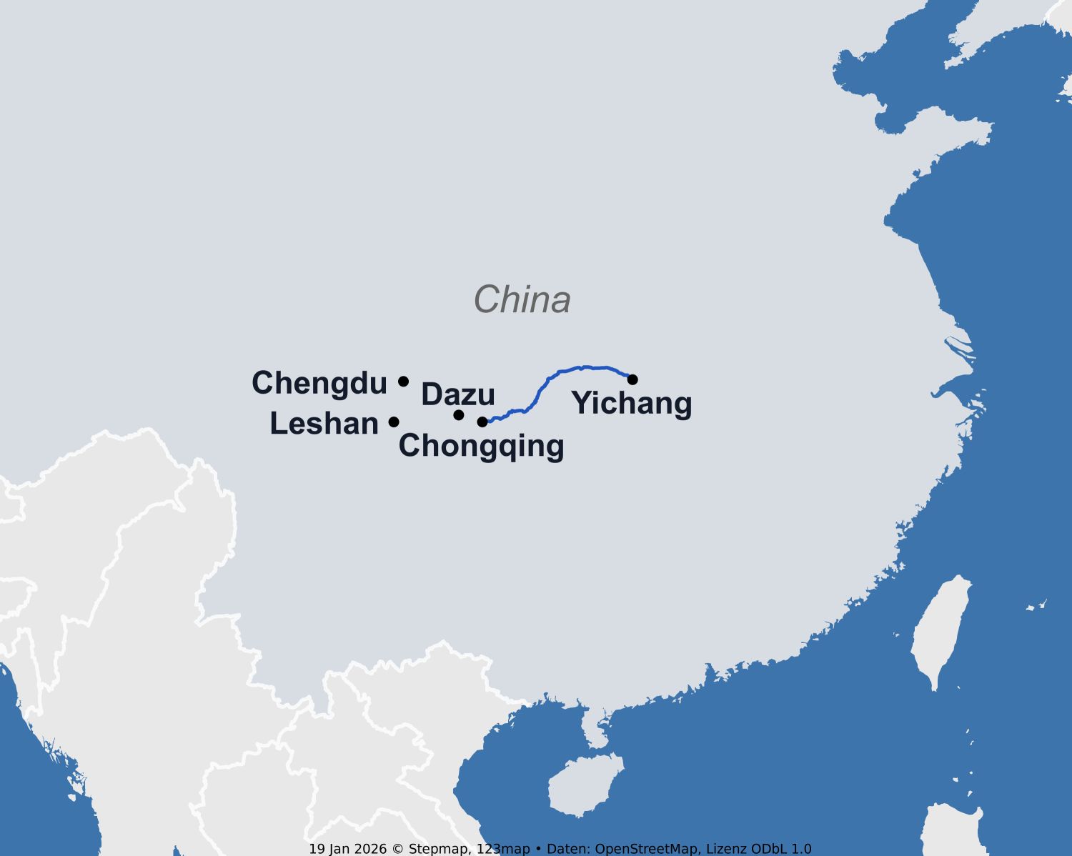 Karte MS Victoria Isabella Yangtse Kreuzfahrt mit S&uuml;dchina 2027