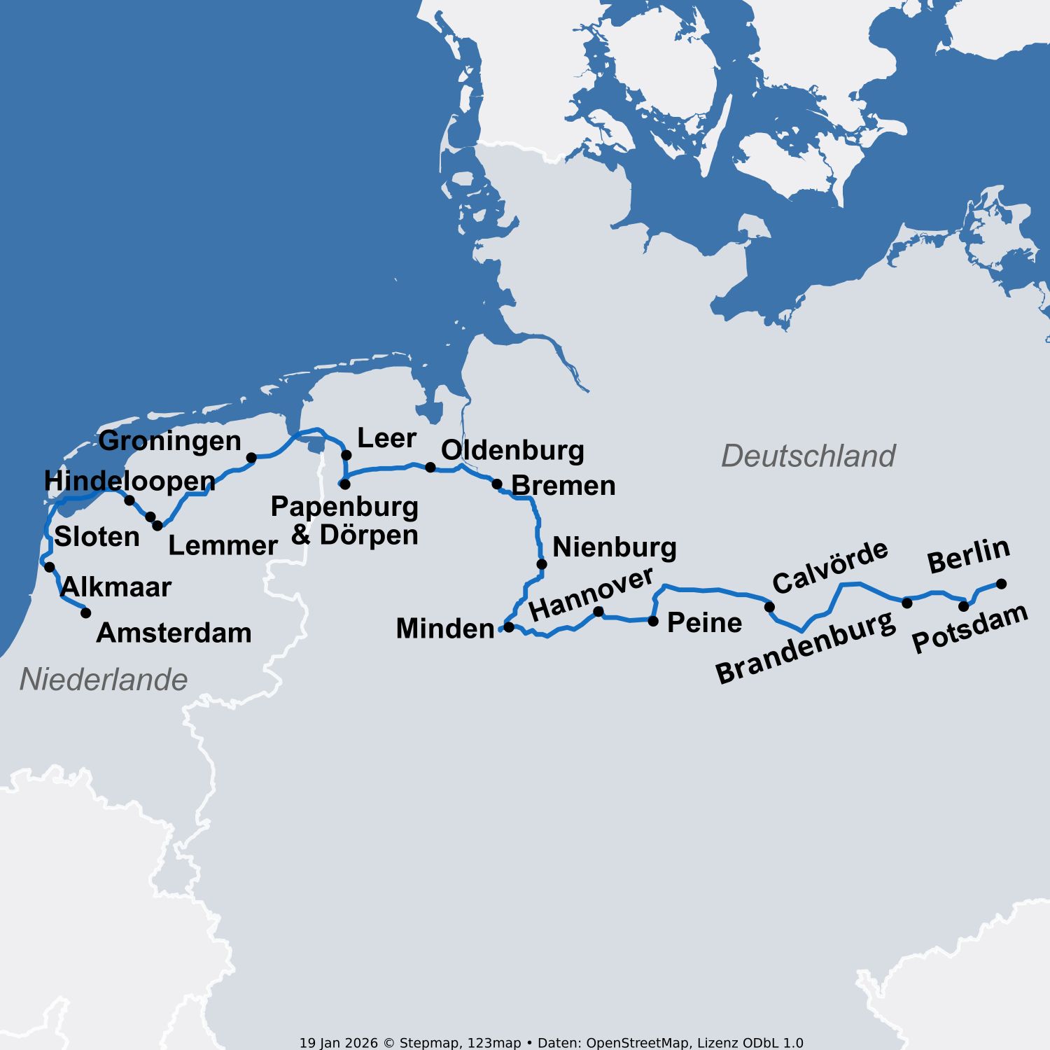 Karte MS Saxonia Berlin Amsterdam 2027