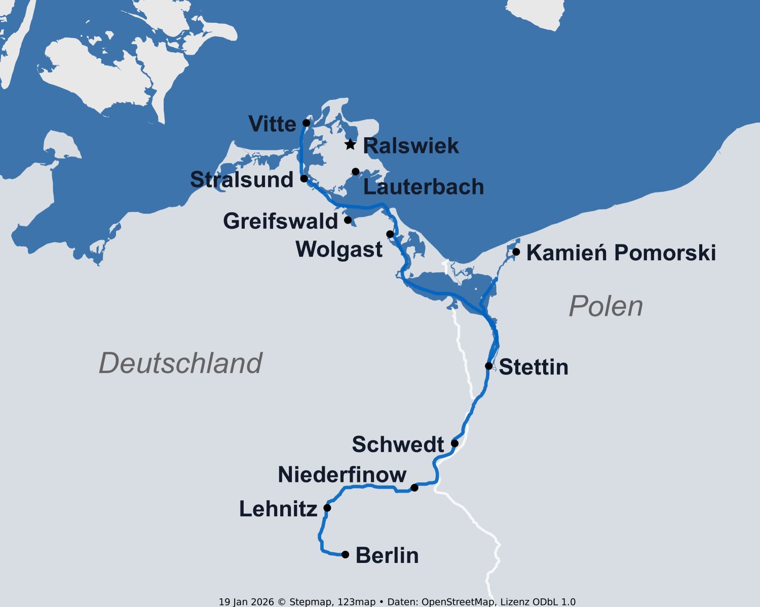 Karte MS Chopin Stralsund Berlin 2027