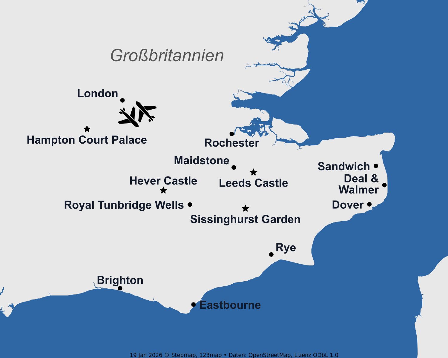 Karte Gartenreise Kent London 2027