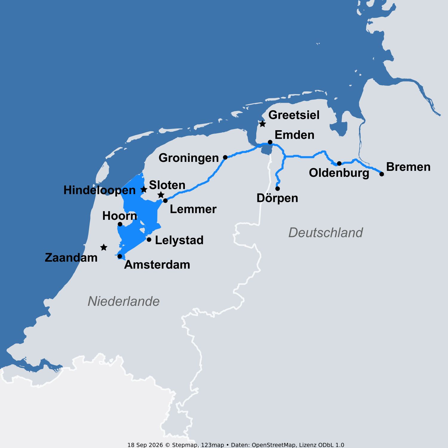 Karte Ms Saxonia Amsterdam Bremen 2027