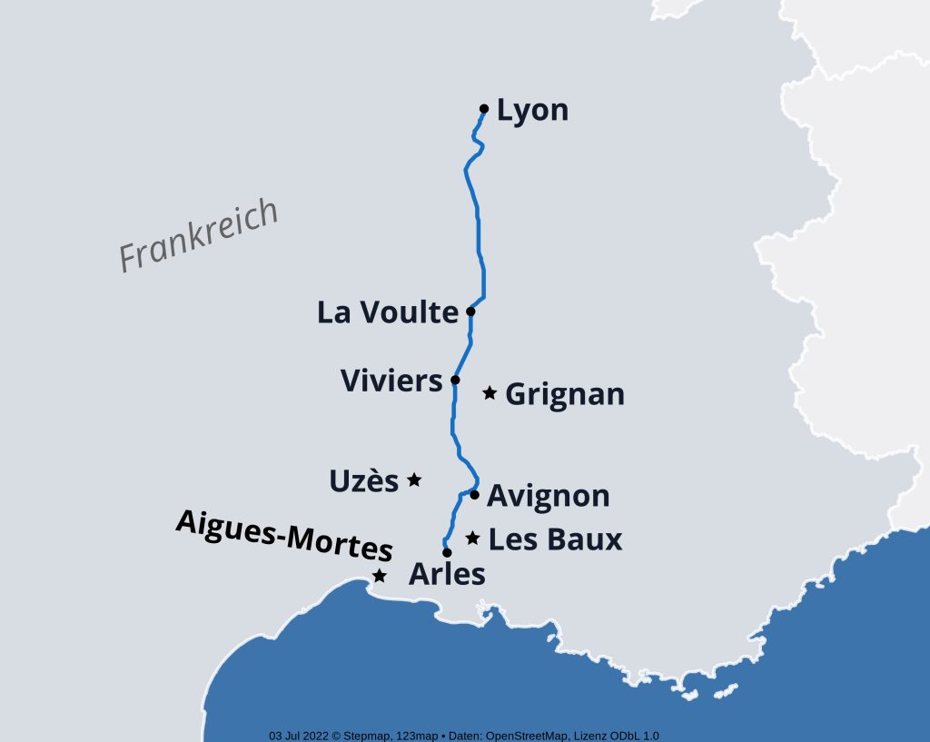 Karte MS Lord Byron Lyon-Arles-Lyon 2023