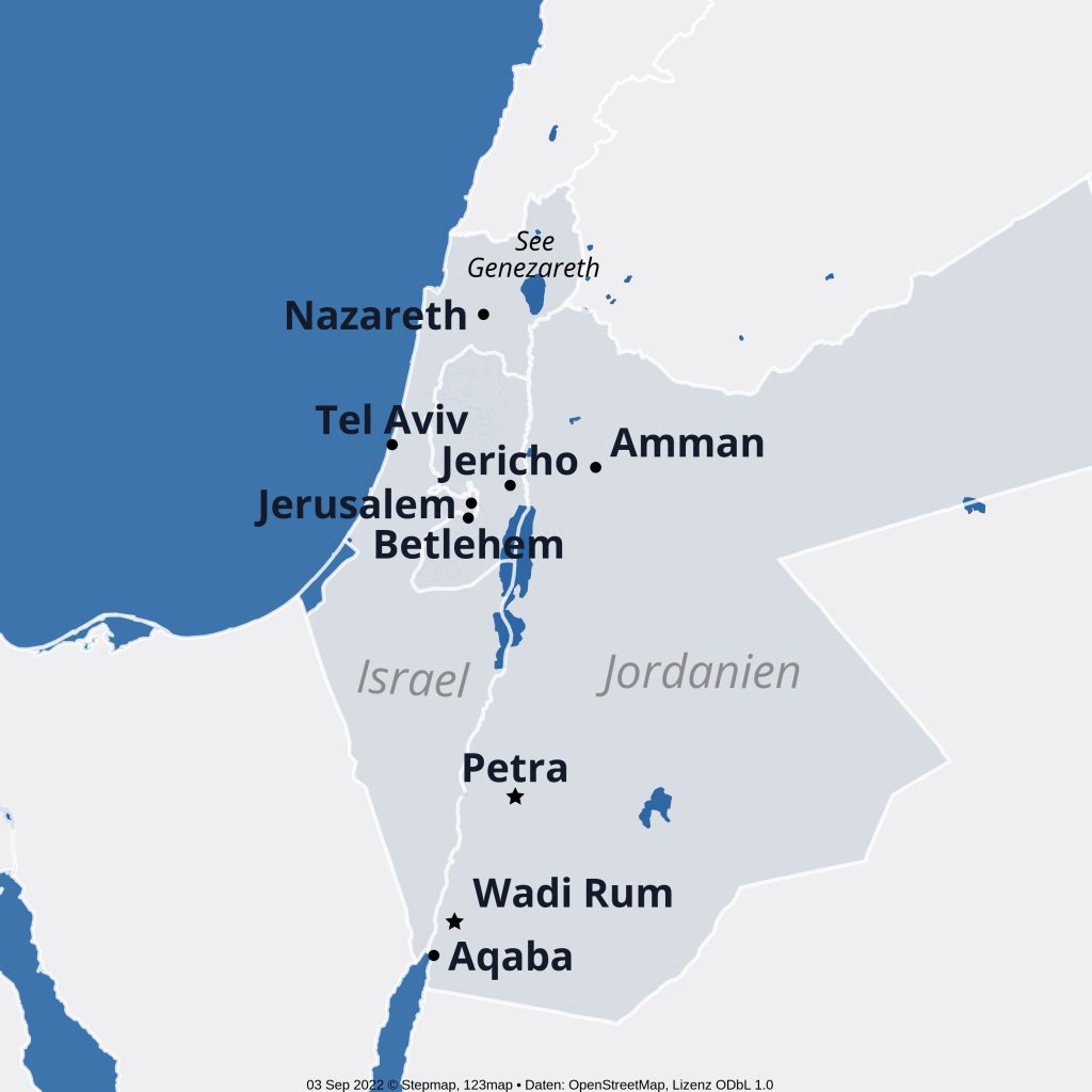 Karte Jordanien & Israel 2023